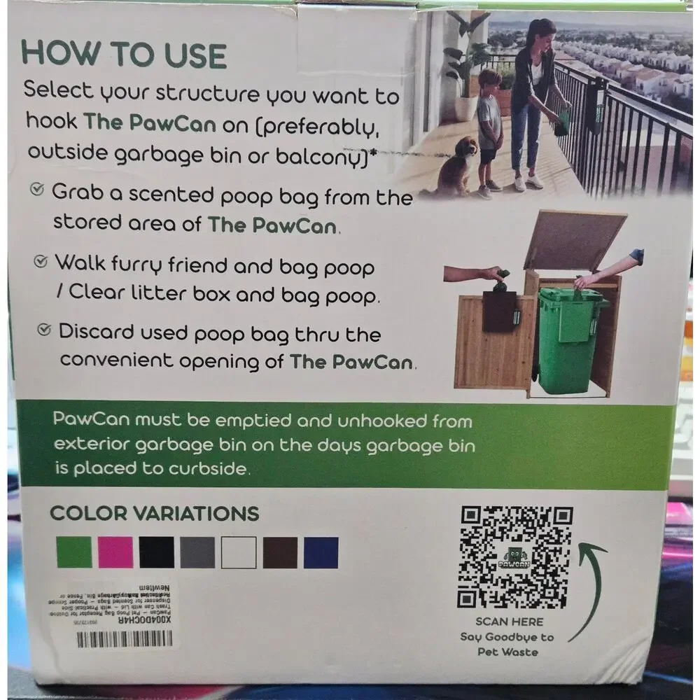 Portable Pet Poop Bag Receptor PawCan Outdoor Dog Waste Bin Holder w/ Bags OB